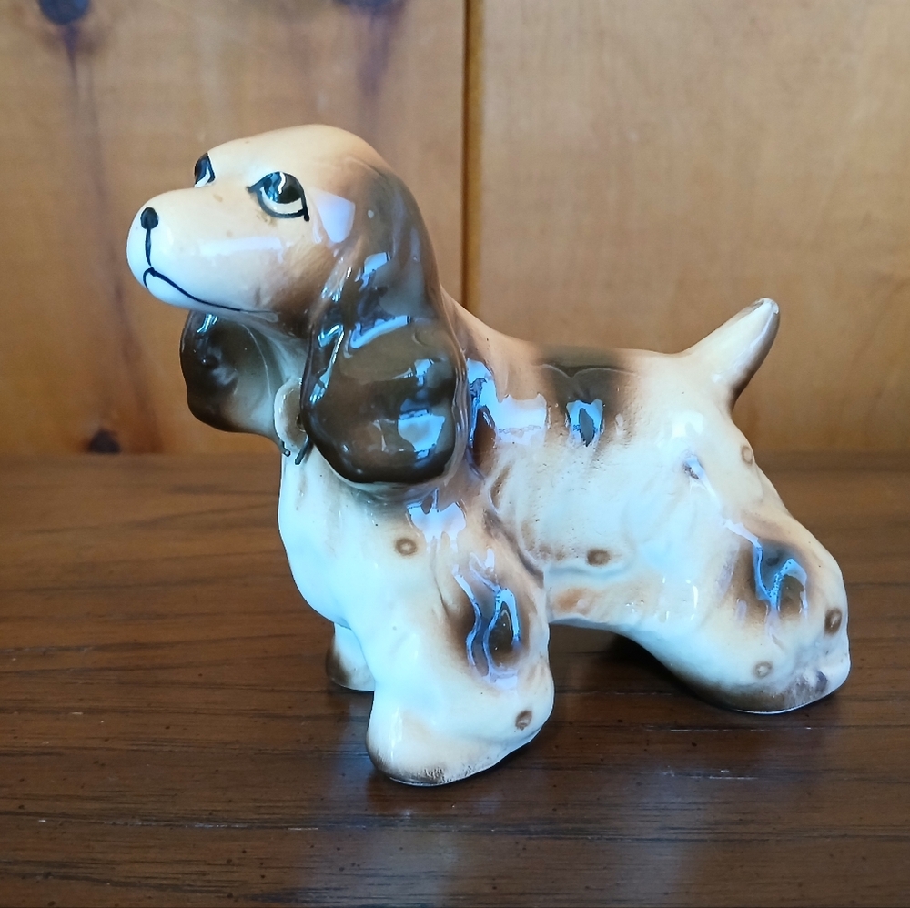 Vintage Glazed Ceramic Brown Cocker Spaniel Dog Figurine